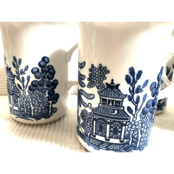 Vintage Churchill Blue Willow Tall Mugs Made in England Set Of 5, Coffee Tea Mug - Picture 2 of 5